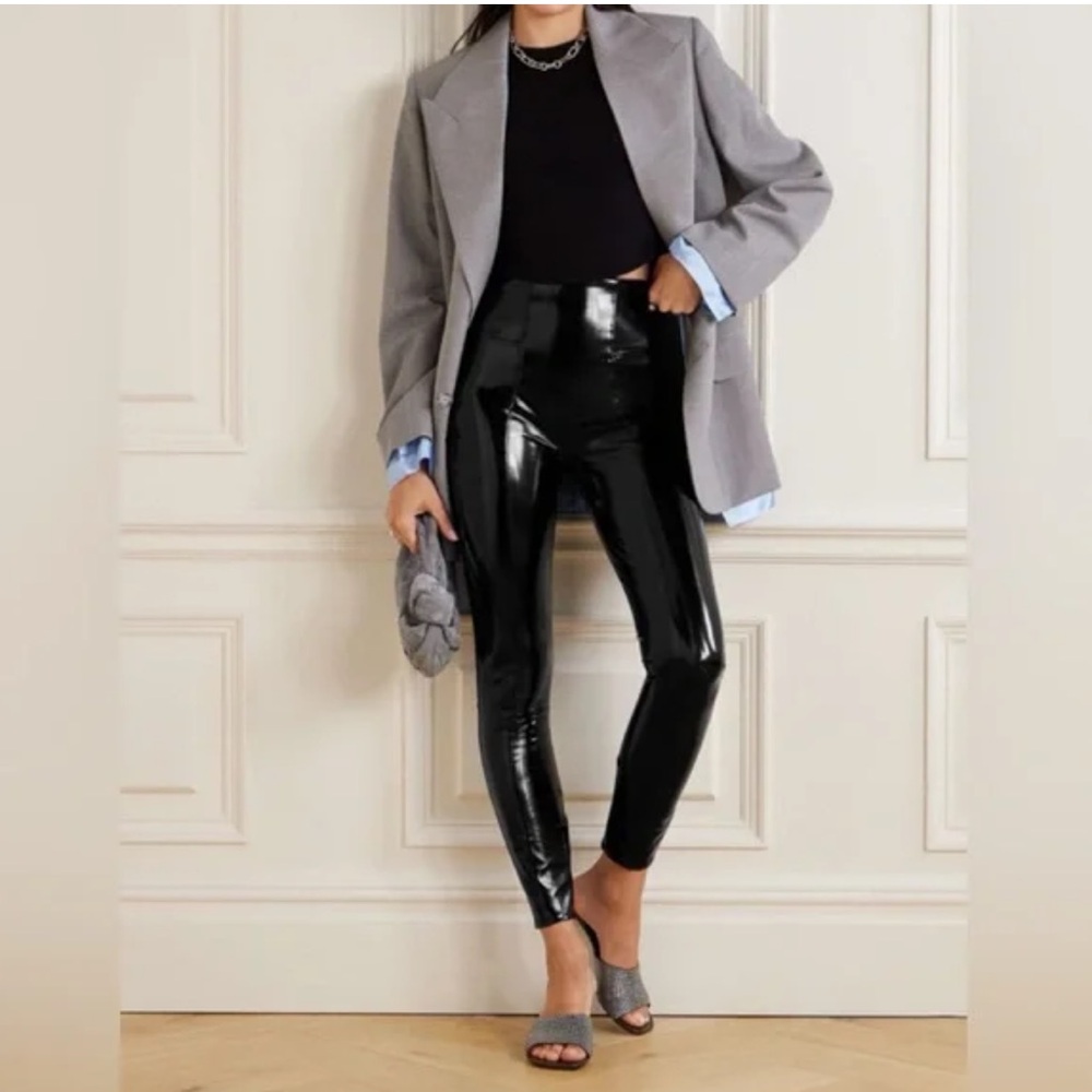 SPANX BLACK FAUX PATENT LEATHER HIGH WAISTED LEGGINGS - Picture 10 of 12